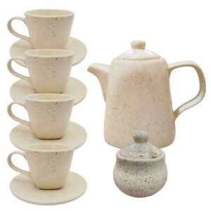 Chaleira Açucareiro 4 Xícaras Com Pires Para Servir Chá Chapiscado Cerâmica