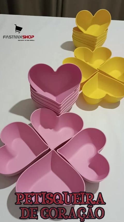 kit 4 Petisqueira de Coração Cumbuca De Plástico Vermelha Porção Lindo Presente Amor Namorados