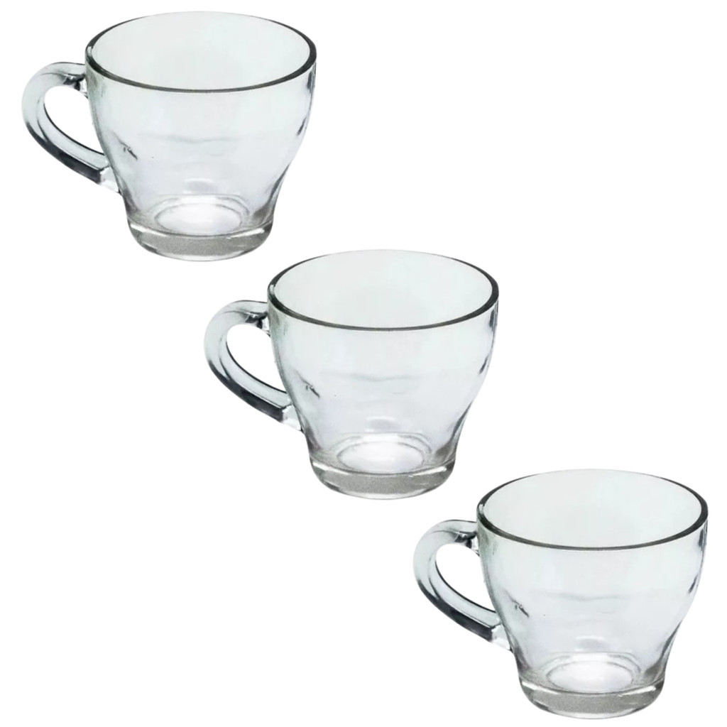 Kit com 3 Canecas de vidro com 280ml ideal para Café Chá fratelli Praticidade Sofisticado