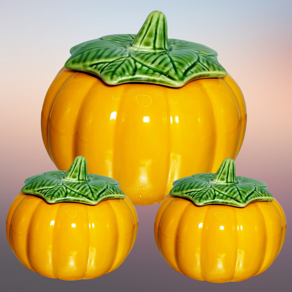 Trio de mini moranga amarela em cerâmica finger food para decoração feitas em cerâmica louça