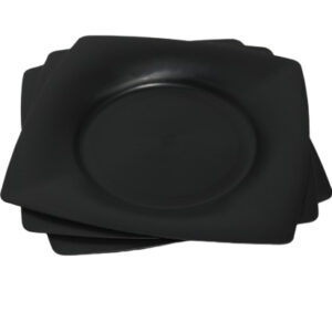 Conjunto 10 Pratos Quadrado Preto Refeição Plástico 22cm
