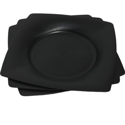 Conjunto 10 Pratos Quadrado Preto Refeição Plástico 22cm