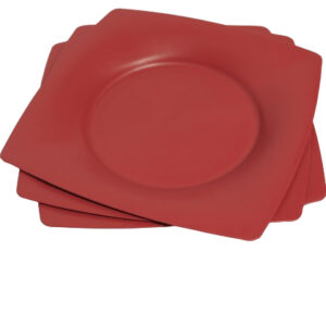 Conjunto 10 Pratos Quadrado Vermelho Refeição Plástico 22cm
