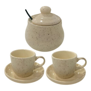 2 Xícaras De Café 60ml E Açucareiro Cerâmica Chapiscado
