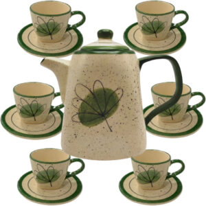 Kit de Chá 1 Chaleira + 6 Xícaras Canecas 200ml Jogo de xicaras para cafe com Pires em ceramica