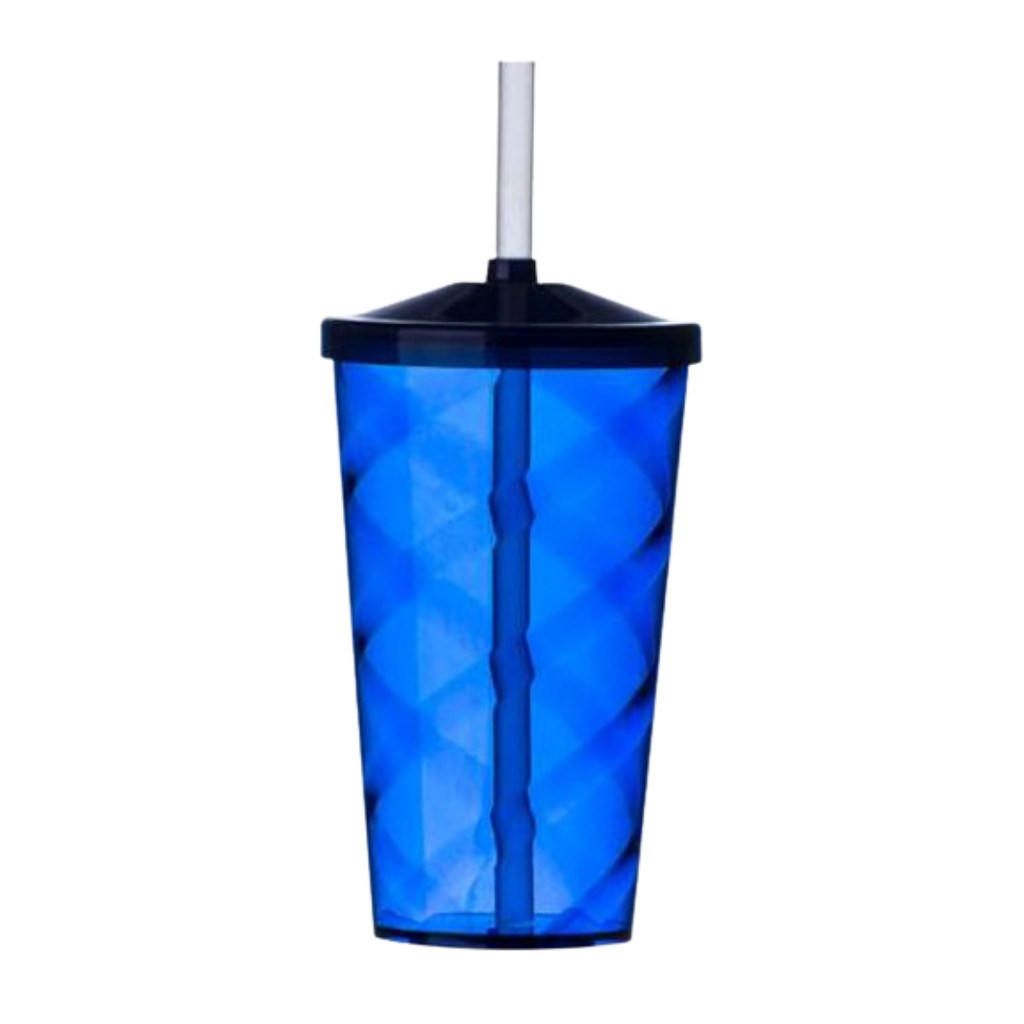 Kit 20 Copos Twister Acrílico PS Com Tampa Preta e Canudo Estilo Praticidade 450ml