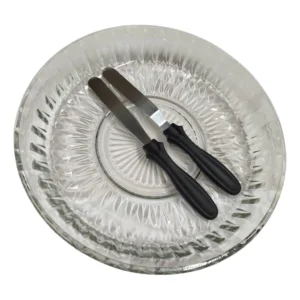 Prato de vidro Para Bolo de 30cm ideal para Doces Decorado Com Borda + 2 Espátulas