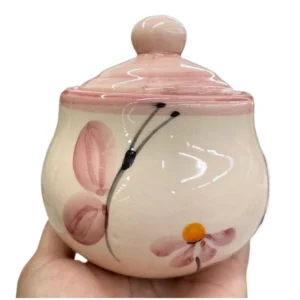 Açucareiro Redondo Pintado á Mão de Cerâmica - Borboleta