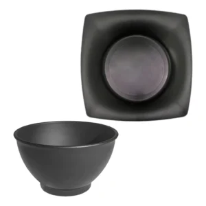 Kit 10 Pratos Quadrados Refeição + 10 Cumbucas 700ml Plástico Preto