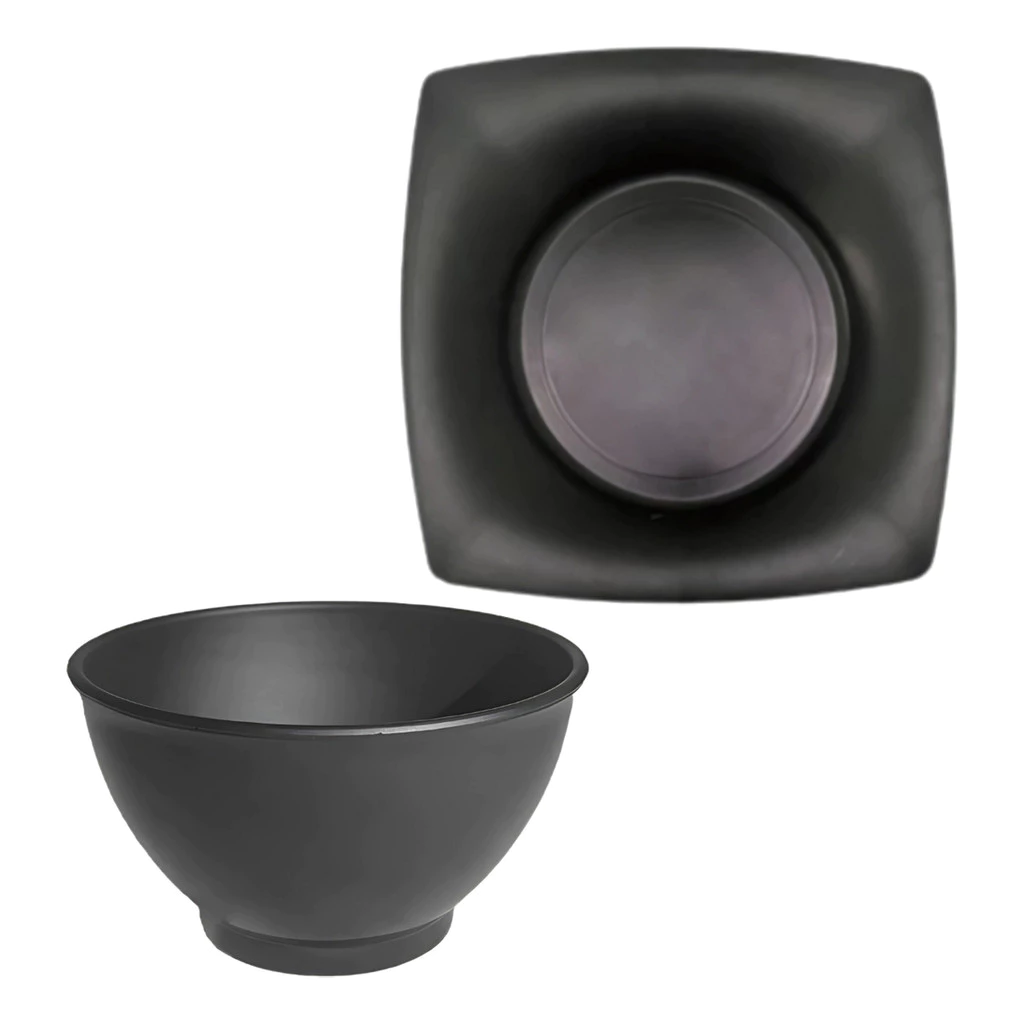 Kit 10 Pratos Quadrados Refeição + 10 Cumbucas 700ml Plástico Preto