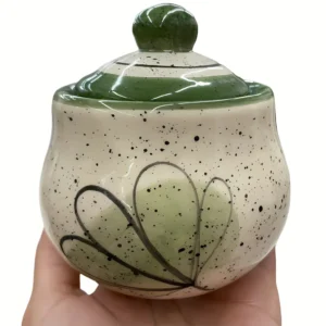 Açucareiro Redondo Pintado á Mão de Cerâmica - Verde