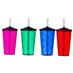 Kit 20 Copos Twister Acrílico PS Com Tampa Preta e Canudo Estilo Praticidade 450ml